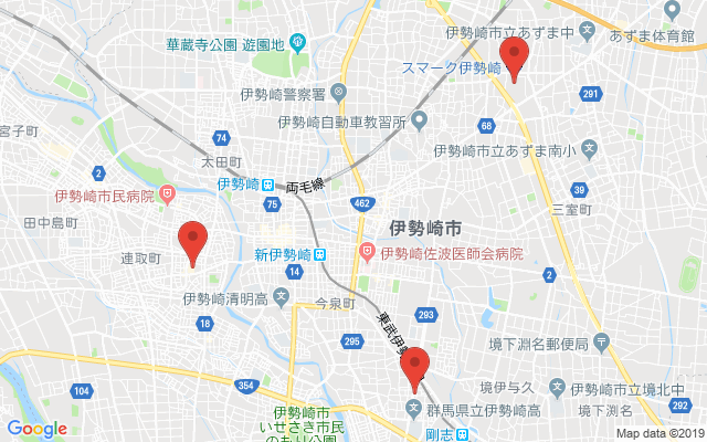 伊勢崎の保険相談窓口のマップ